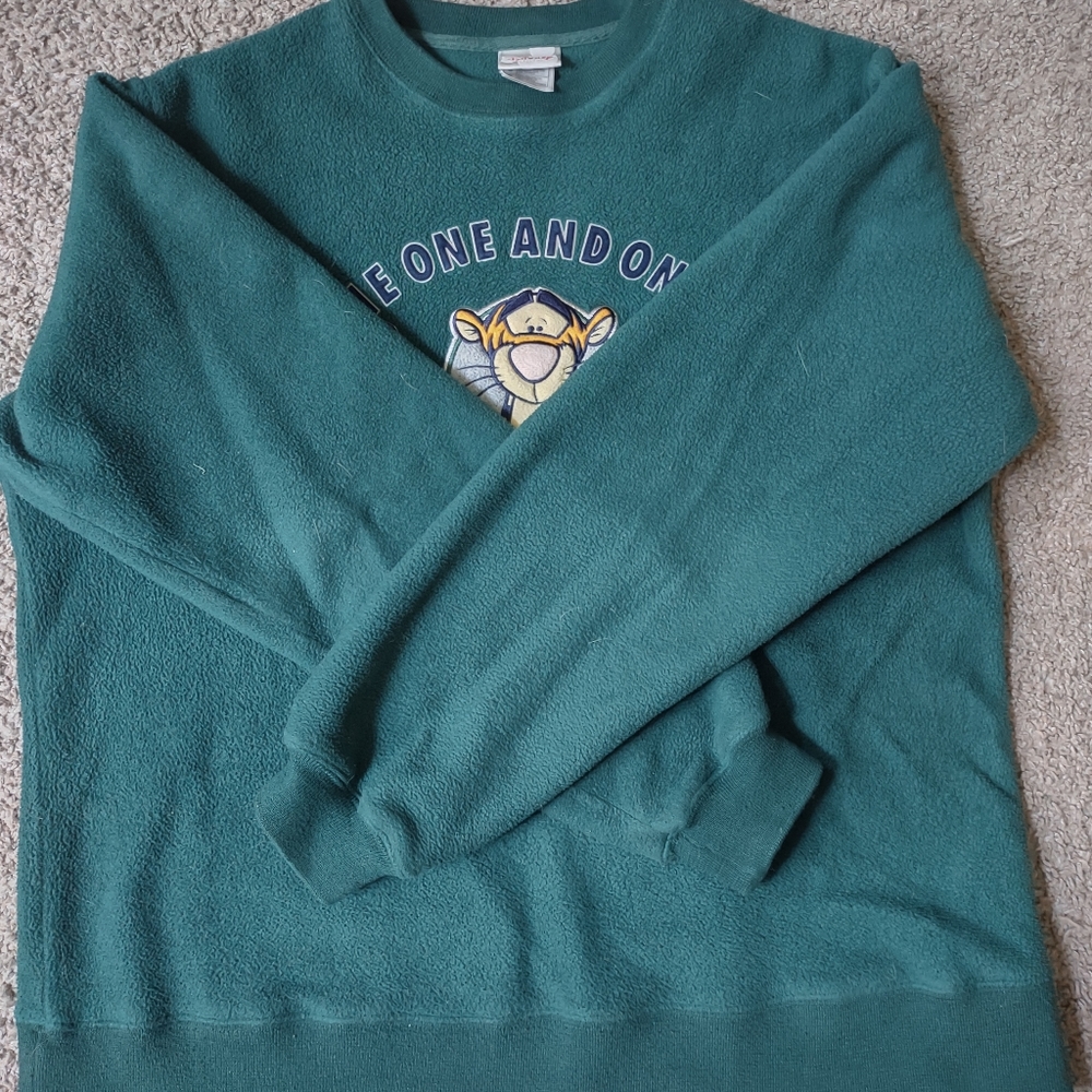 VTG 90s Disney Store Tigger Green Fleece Embroidered Sweatshirt  M - Picture 2 of 4